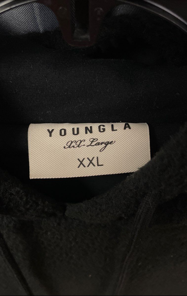 YoungLA Men's Black Sherpa Fleece Pullover Hoodie Embroidered Back Logo Sz XXL