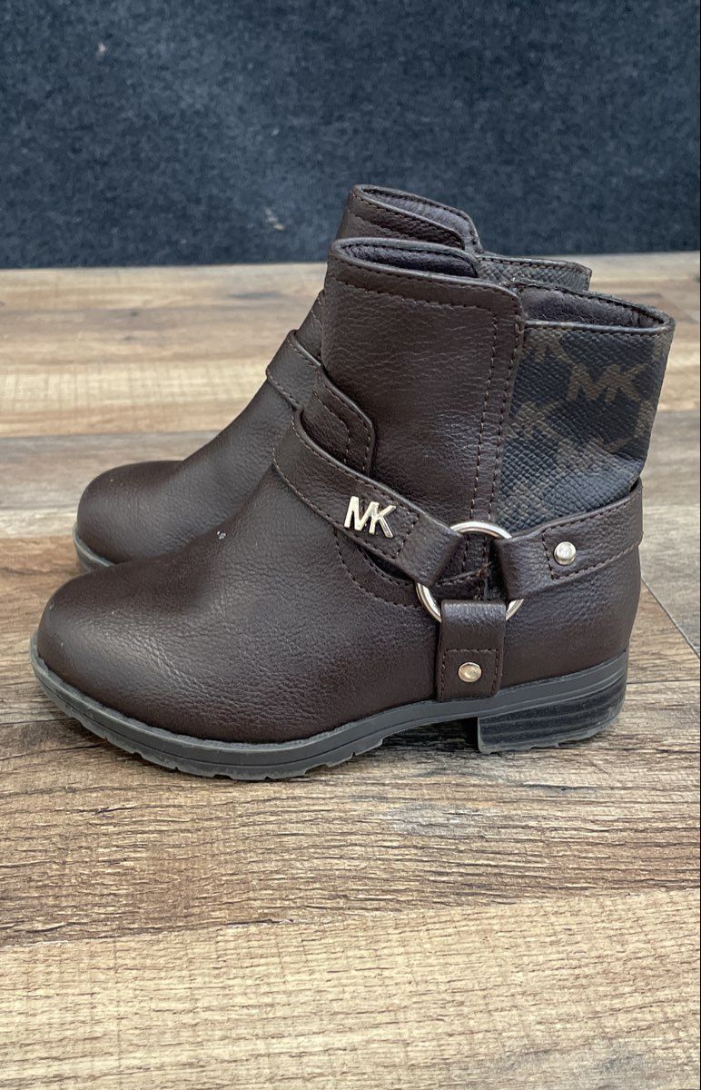 Michael Kors Lindyn Brown Monogram Harness Toddler Boots Size 8