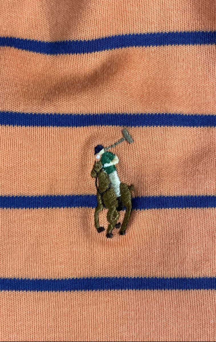 Polo Ralph Lauren Men's Orange Blue Striped Classic Fit Cotton Polo Shirt Sz M