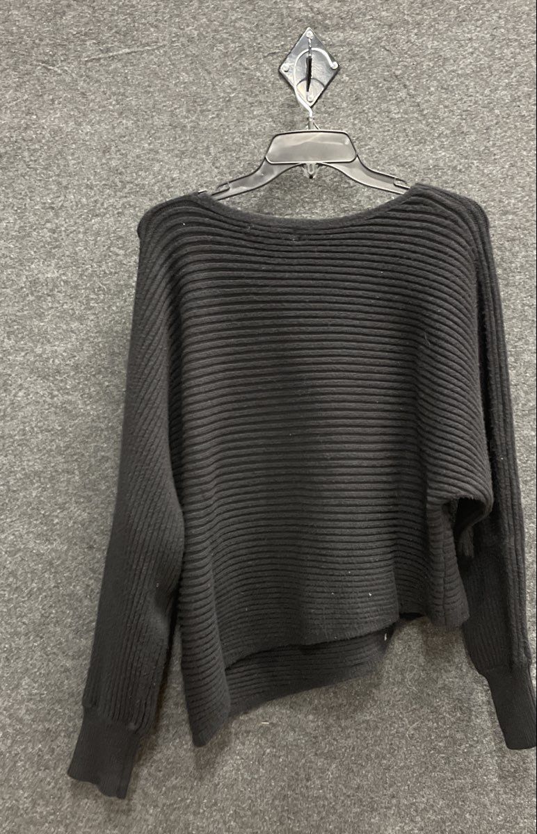 Anthropologie Women's Black Ribbed Asymmetrical Hem Dolman Sleeve Sweater Sz L