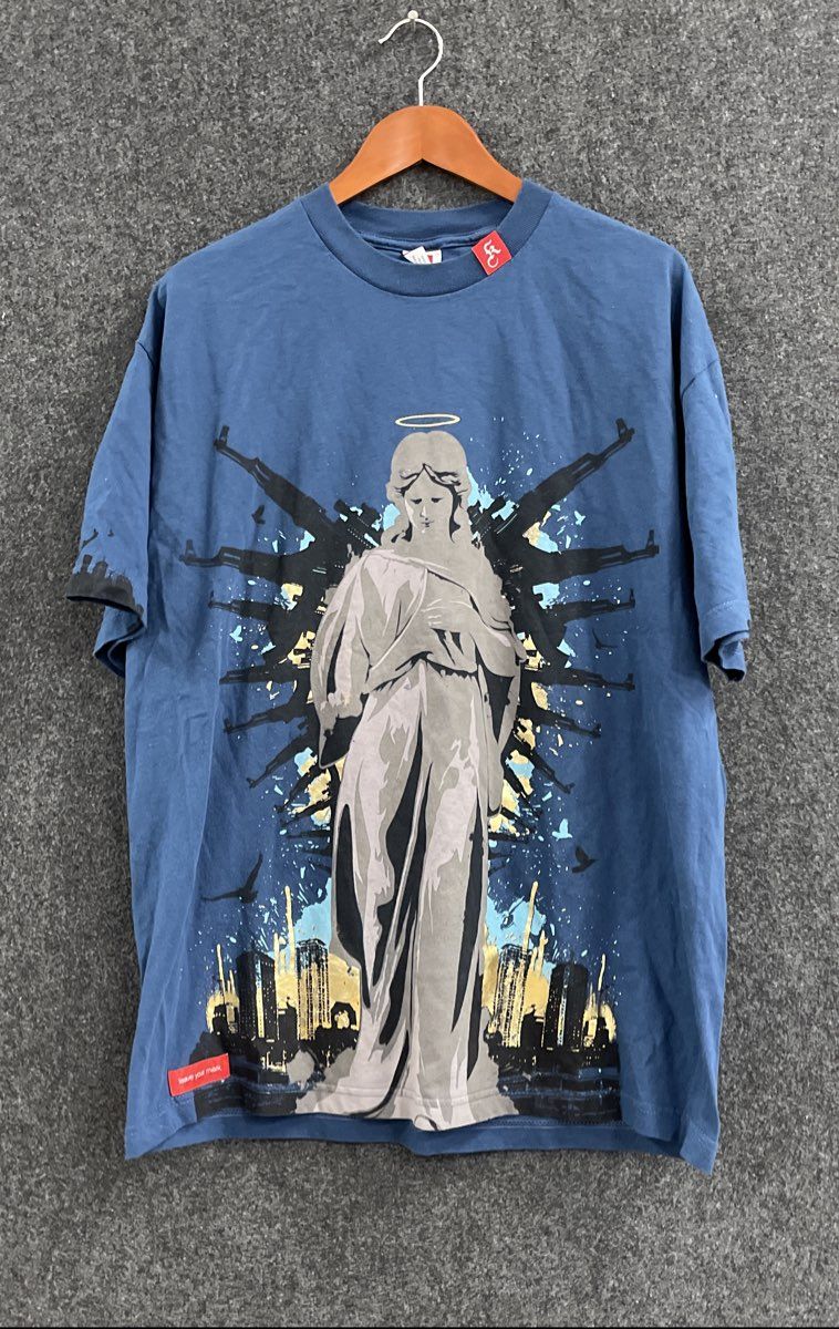 Kallusive Guardian Angel Guns Streetwear Graphic T-Shirt Blue Sz XL