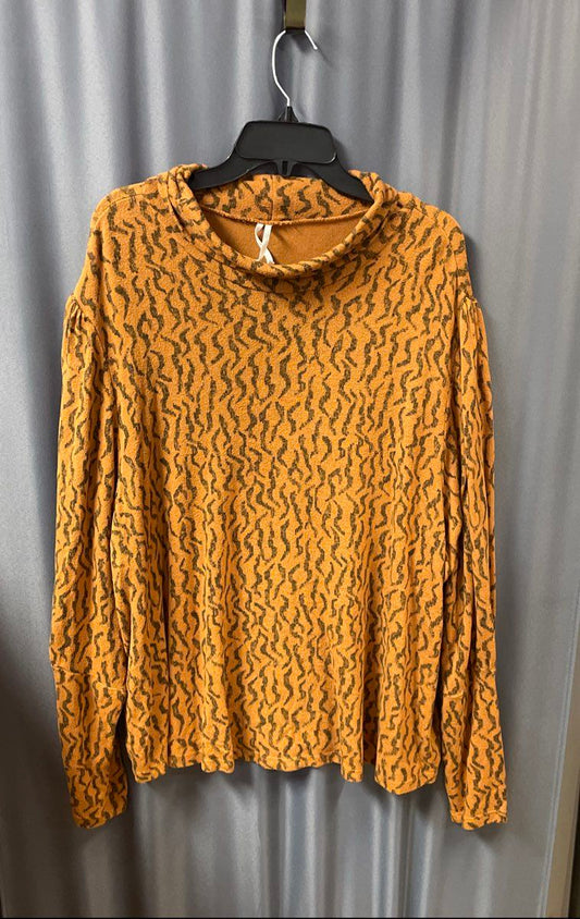 Anthropologie Women's A+ Orange Black Abstract Turtleneck Sweater Sz 3X