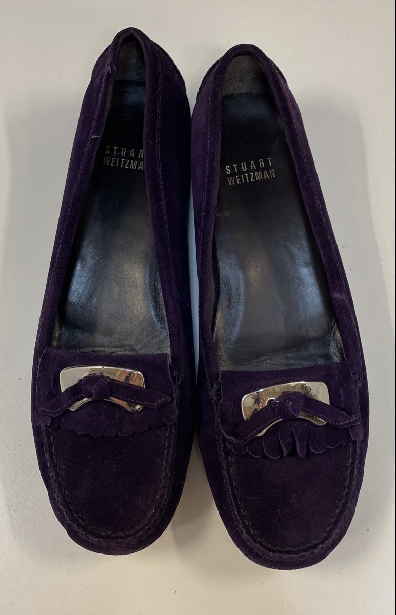 Stuart Weitzman Purple Suede Kiltie Fringe Loafer Flats Size 7.5