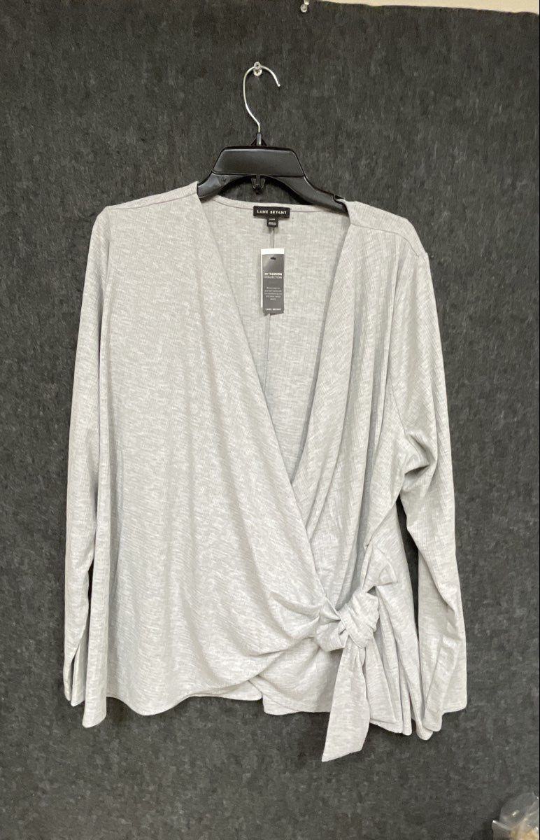 Lane Bryant Women's Gray Ribbed Wrap Top Illusion Collection Sz 22/24 NWT
