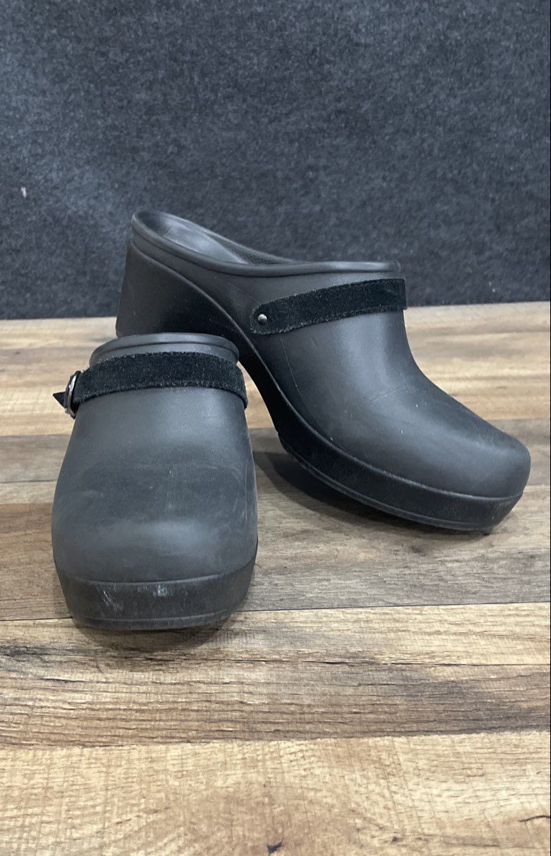 Crocs Black Platform Wedge Clog Mules Dual Comfort Buckle Strap Women's Size 9