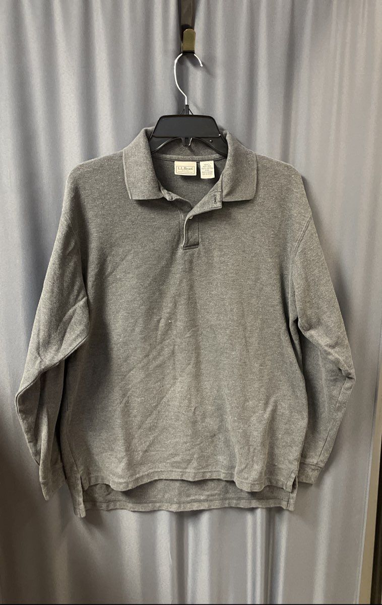 L.L. Bean Men's Gray Long Sleeve Polo Shirt 100% Cotton Knit Regular Sz M