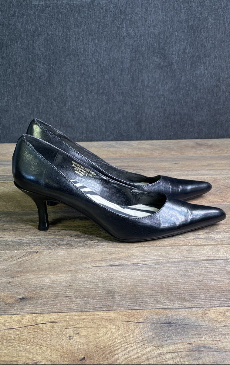 Vintage Y2K Colin Stuart Black Leather Pointed Toe Pumps Heels Womens Size 8
