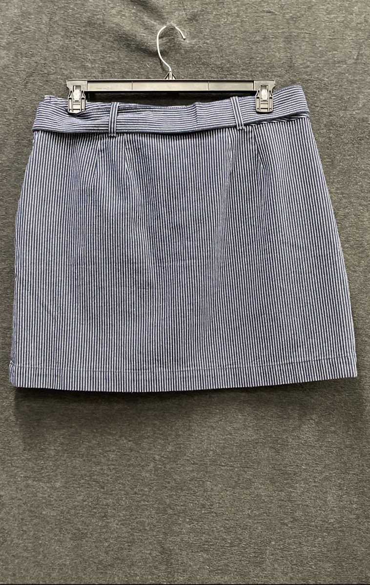 LOFT Women's Navy White Striped Belted Cotton Blend Skirt NWT Size 14