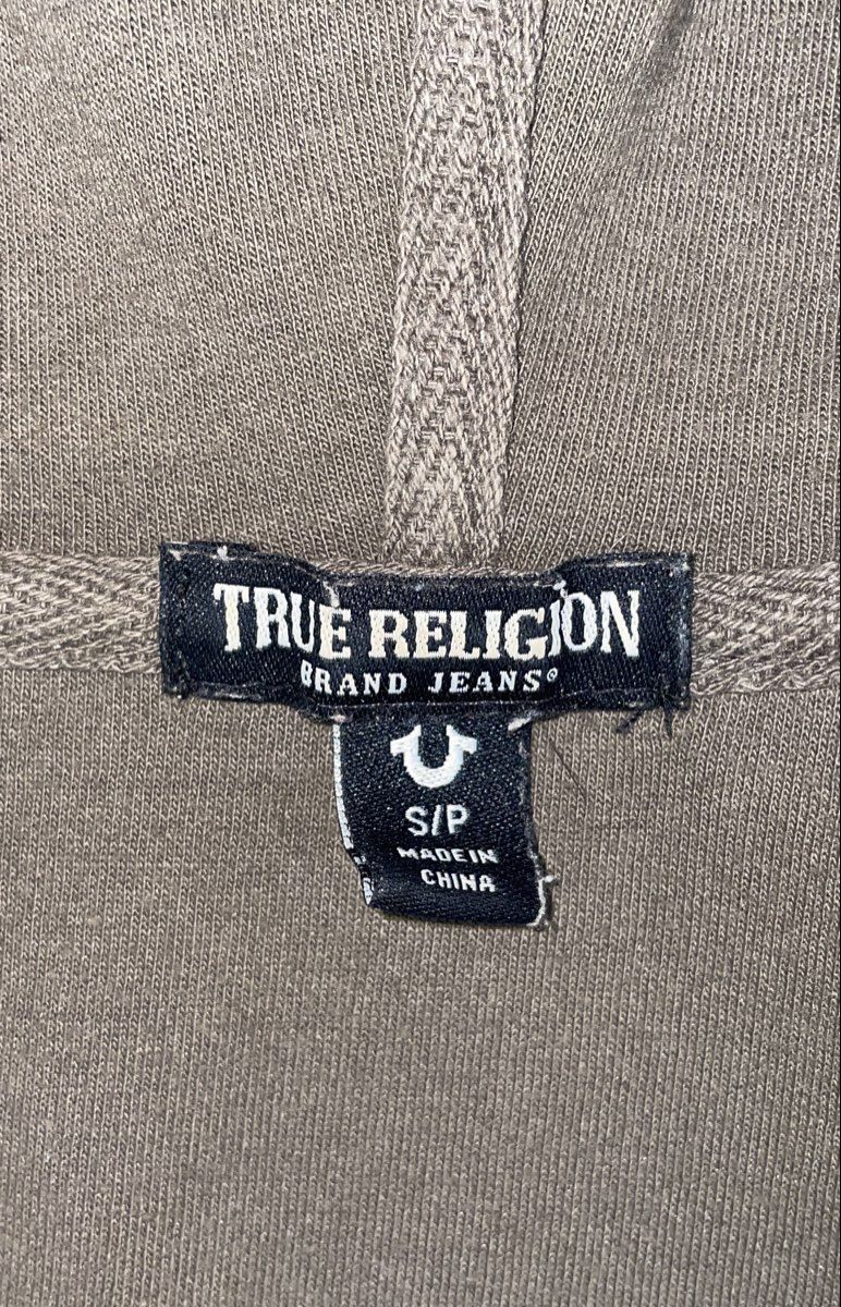 True Religion Women's Olive Green Rhinestone Cropped Full Zip Hoodie Sz S