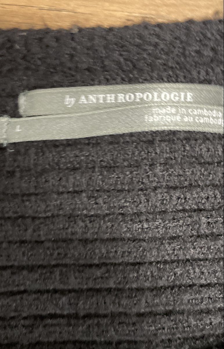 Anthropologie Women's Black Ribbed Asymmetrical Hem Dolman Sleeve Sweater Sz L