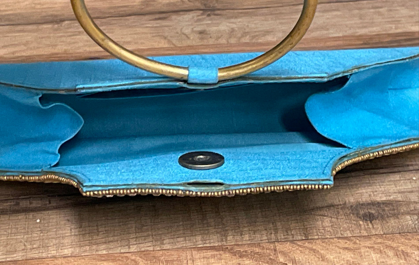 Turquoise Blue Handcrafted Beaded Ethnic Evening Clutch Bag Ring Handle