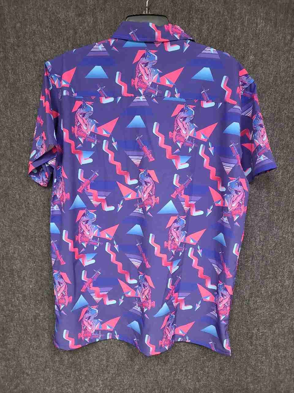 Retro Rifle Men's Prehistoric Dinosaur Machine Gun Vaporwave Button Down Shirt L