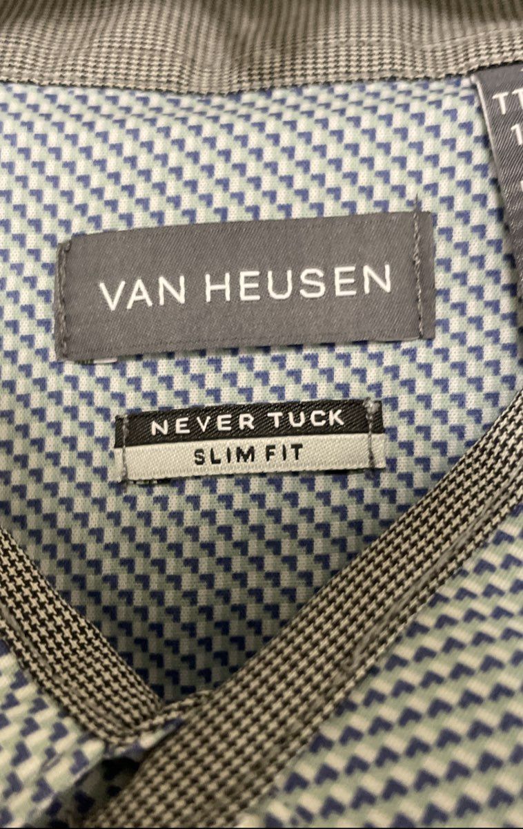 Van Heusen Men's Never Tuck Short Sleeve Slim Fit Shirt Blue Geometric XXL NWT
