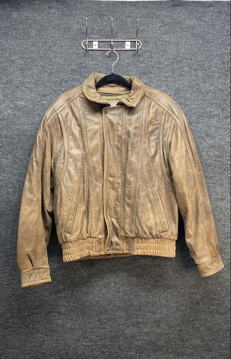 Wilsons Leather Men's Brown Distressed Insulated Bomber Jacket Vintage 90s Sz M