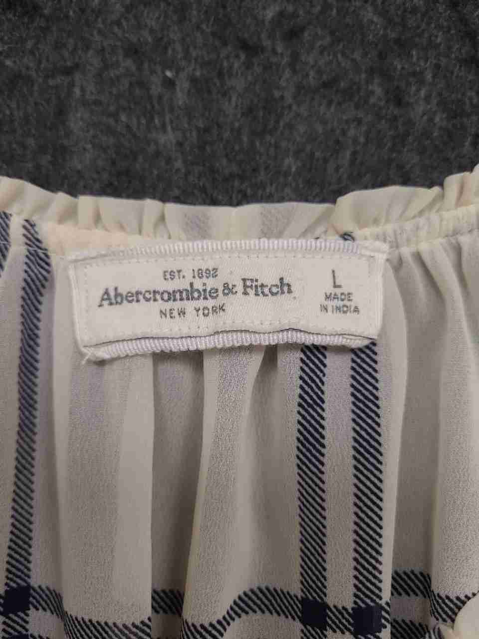 Abercrombie & Fitch Women's White Blue Plaid Sheer Henley Blouse Sz L