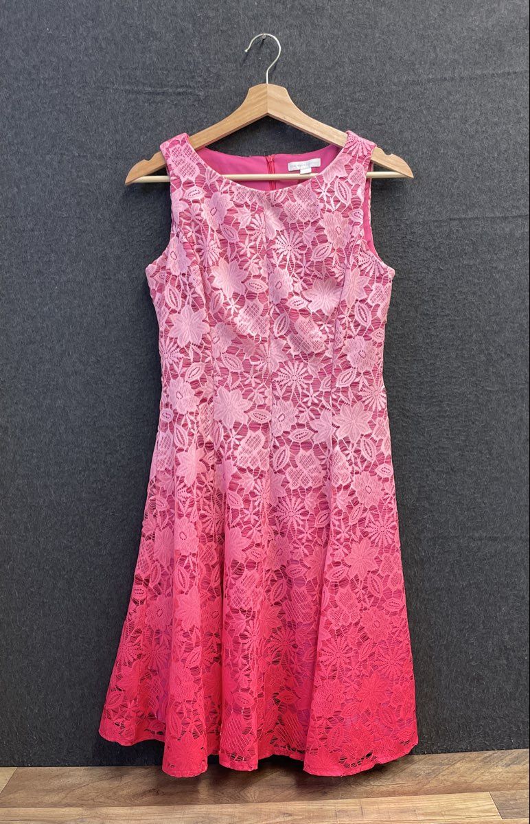 New York & Company Women's Pink Ombre Floral Lace Fit & Flare Dress Sz 2