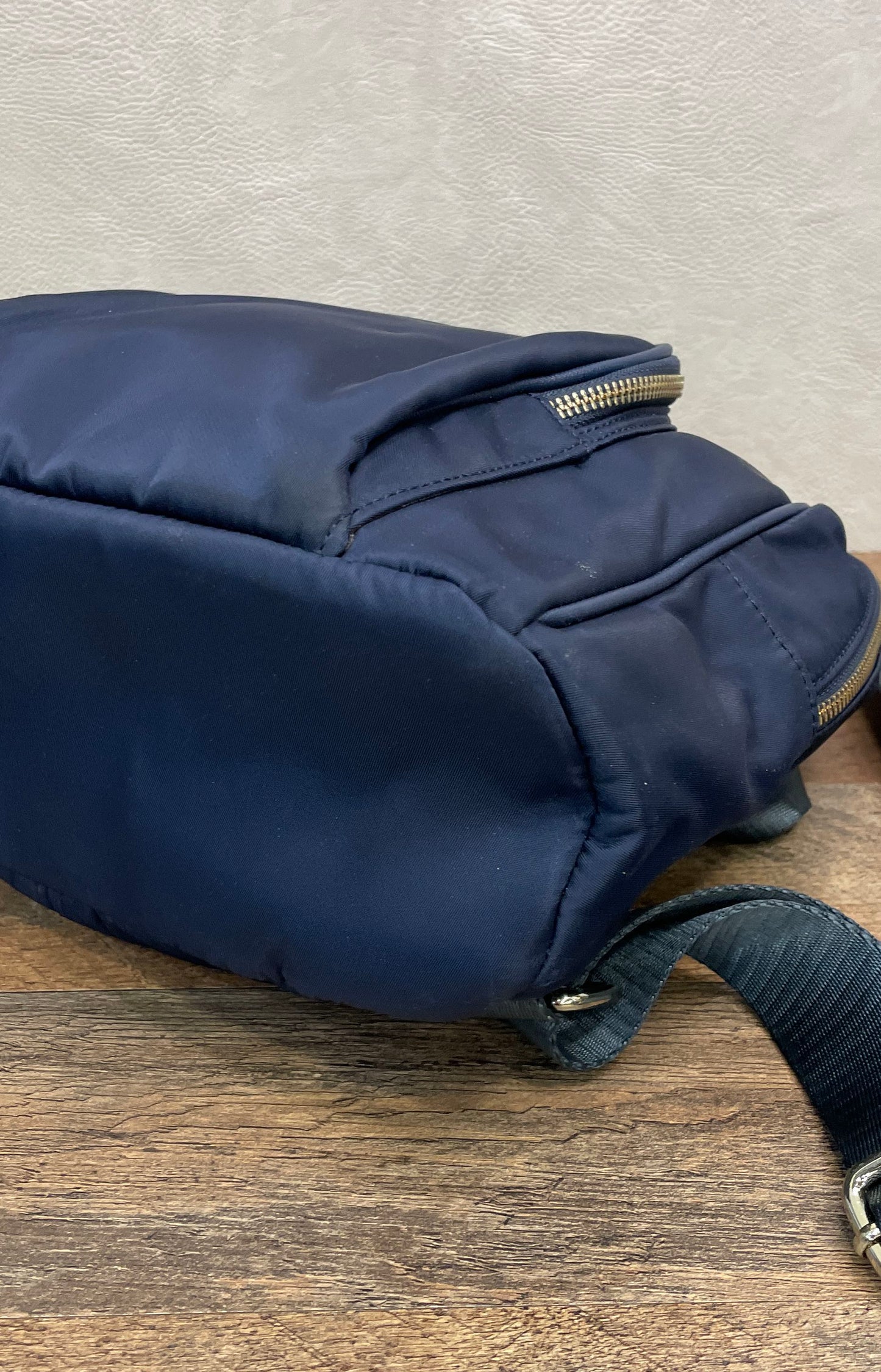 Karl Lagerfeld Navy Blue Nylon Gold Hardware Zip Backpack Bag