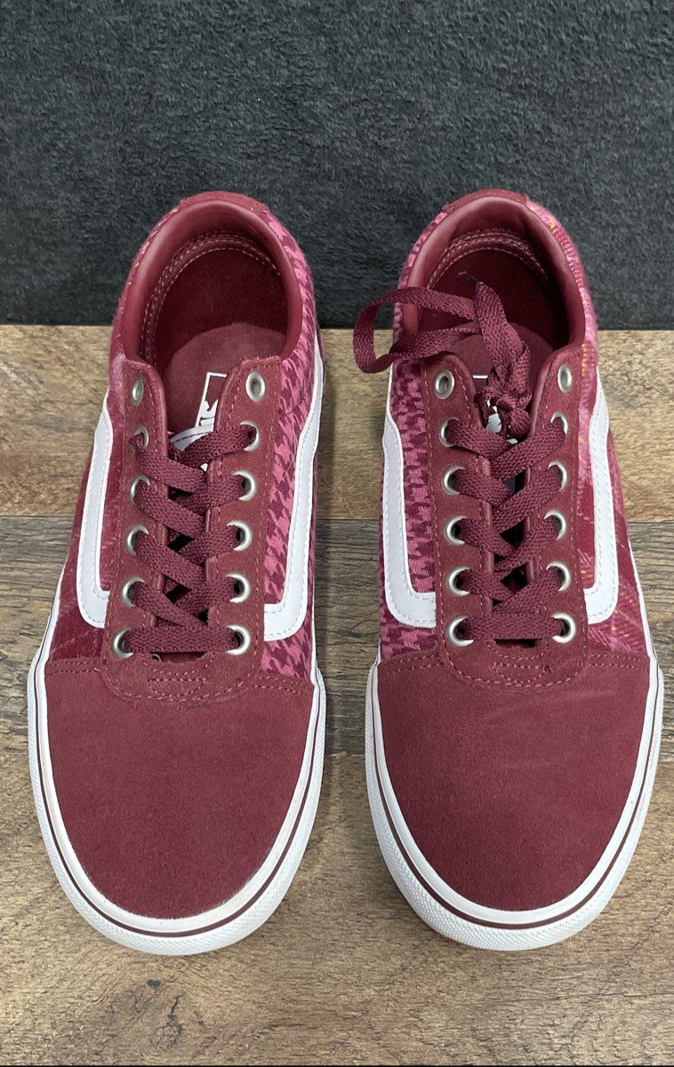 Vans Ward Burgundy Plaid Houndstooth Low Top Sneakers Women's Size 7.5
