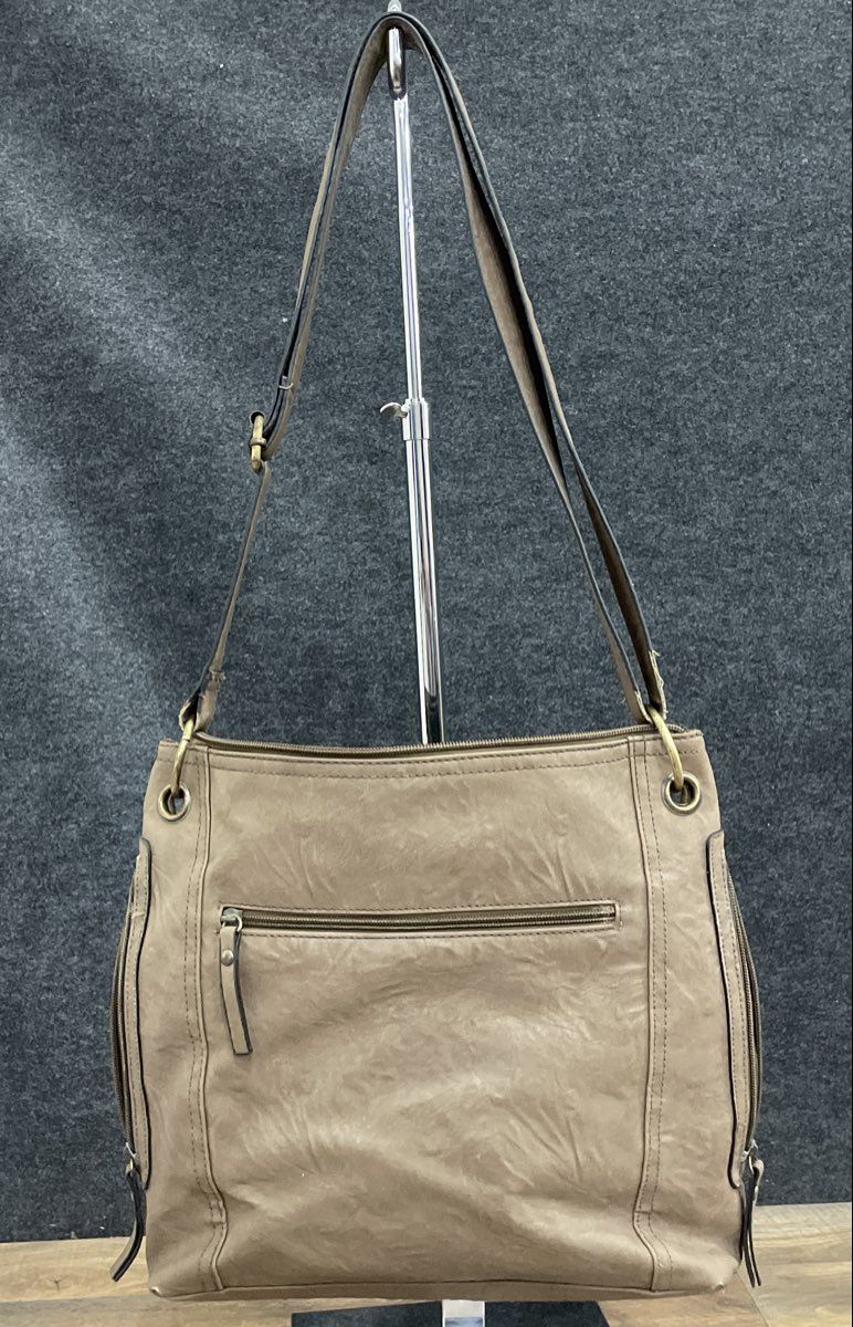 Bueno Brown Leather Multi-Pocket Crossbody Shoulder Bag Large