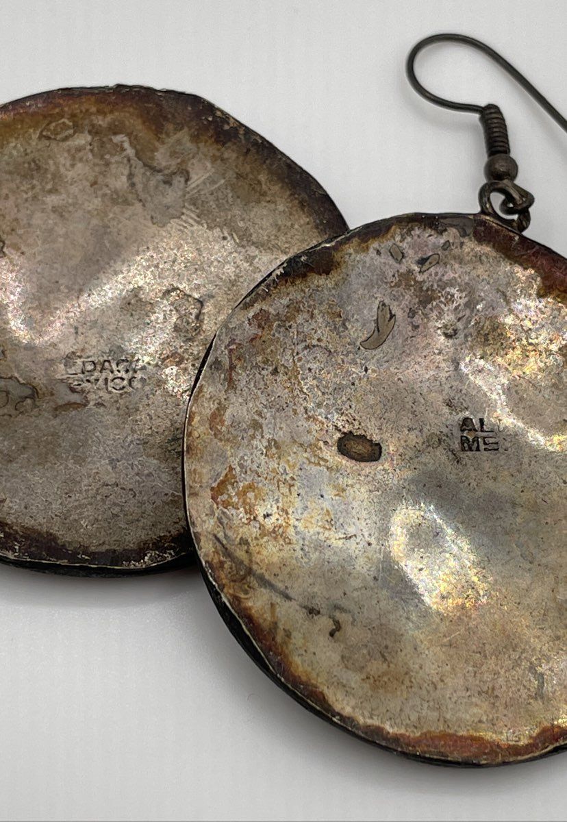 Alpaca Silver Abalone & Black Resin Star Earrings Mexico 14.8g *NPM/Damaged*