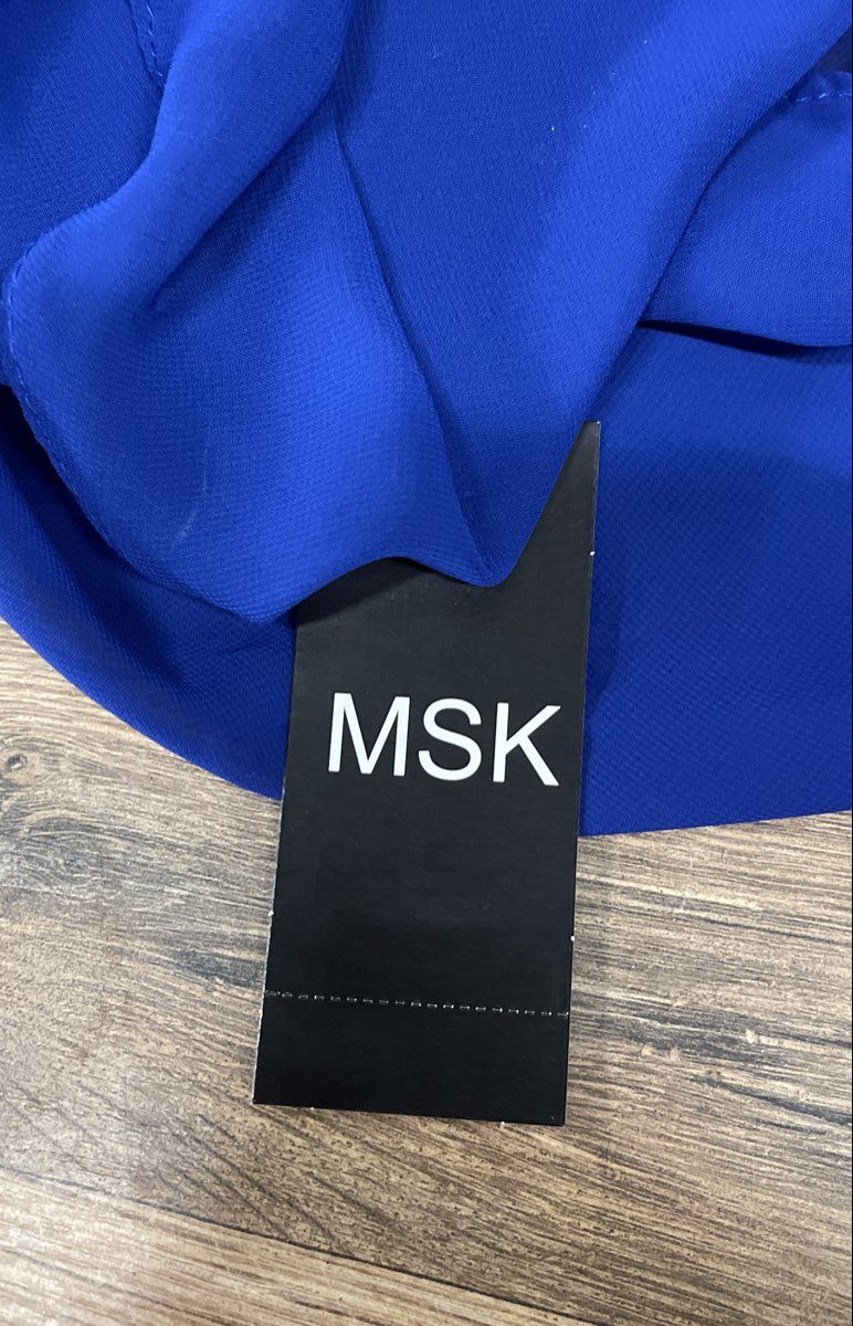 MSK Women's Blue Chiffon Overlay Capelet Dress Rhinestone Back Sz M NWT