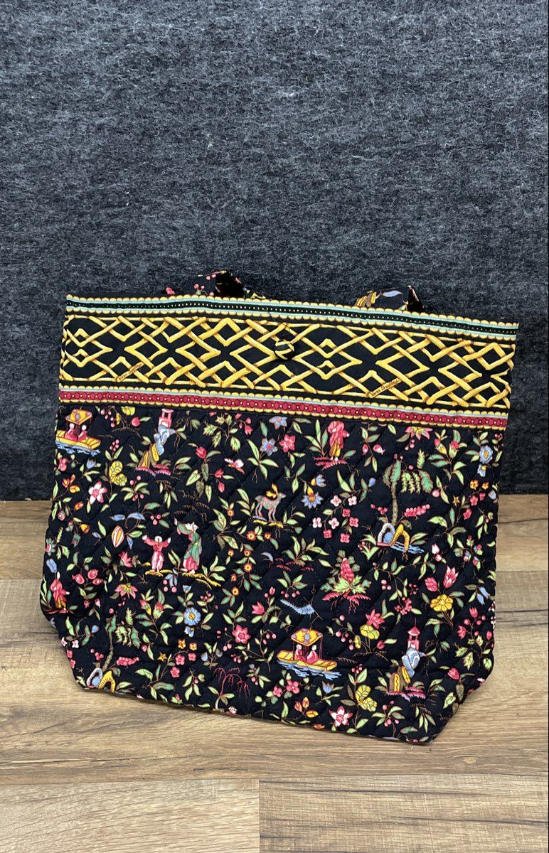 Vintage Vera Bradley Asian Flower Quilted Cotton Tote Bag and Zip Pouch Set