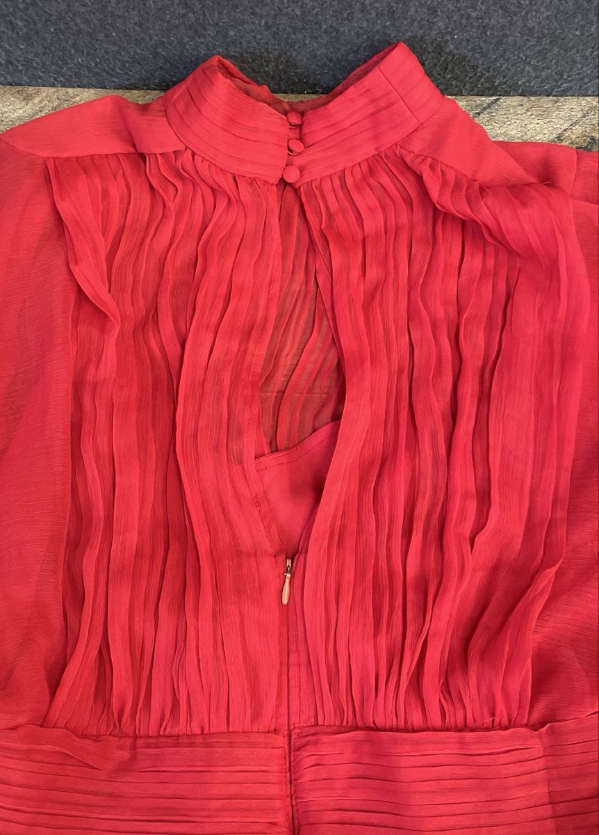 Express Women's Red Ruffled Ruched High Neck Bishop Sleeve Dress NWT Sz 10