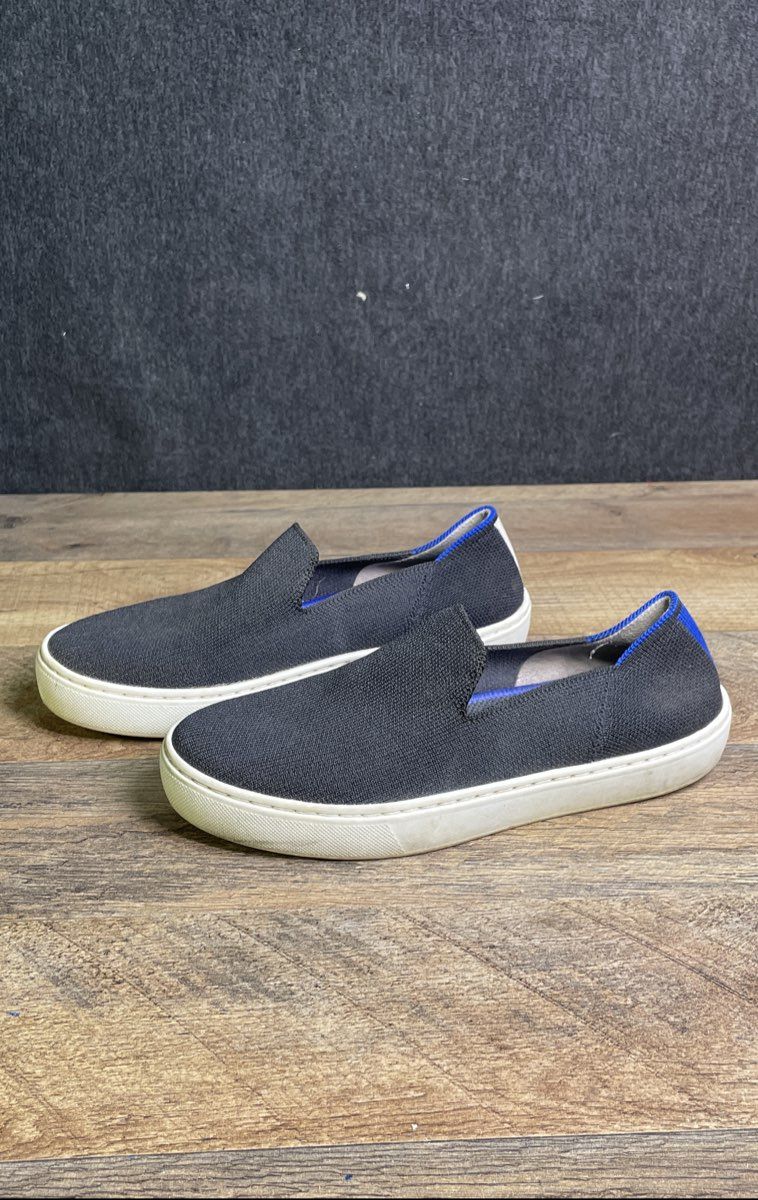 Rothy's The Sneaker Black White Blue Stripe Slip On Women's Shoes Size 5