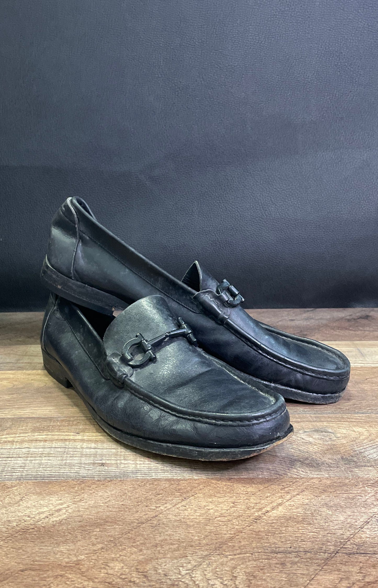 Salvatore Ferragamo Gancini Bit Black Leather Loafers Size 9 D