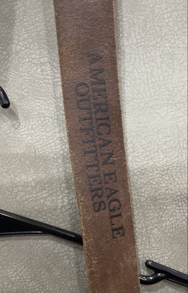 American Eagle Men's Brown Genuine Leather Belt Distressed Metal Buckle