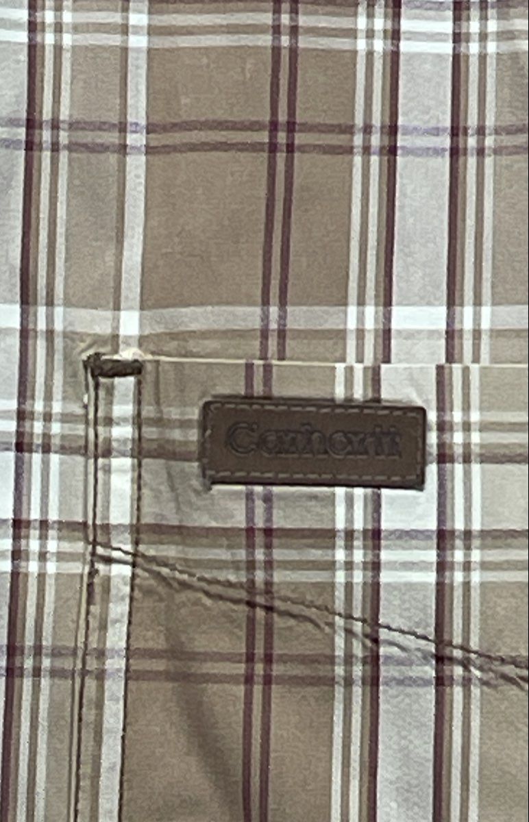 Carhartt Men's Tan Plaid Cotton Short Sleeve Button Up Shirt Model S185BUC Sz XL