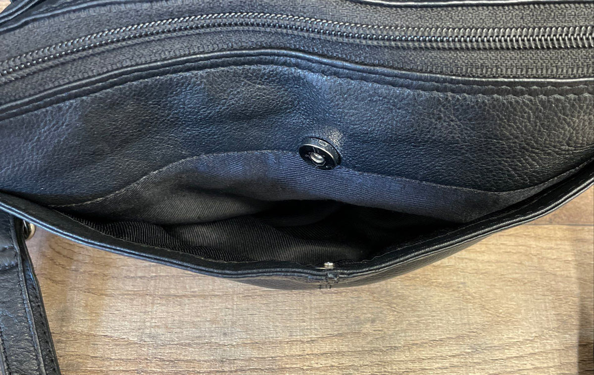 Great American Leather Works Black Leather Multi-Compartment Crossbody Bag