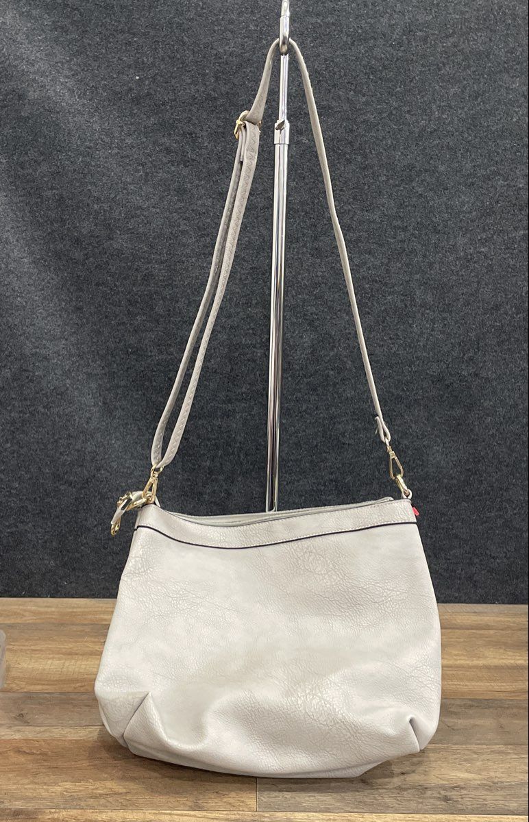 Grey Pebbled Faux Leather Crossbody Shoulder Bag Gold Hardware Large Tote