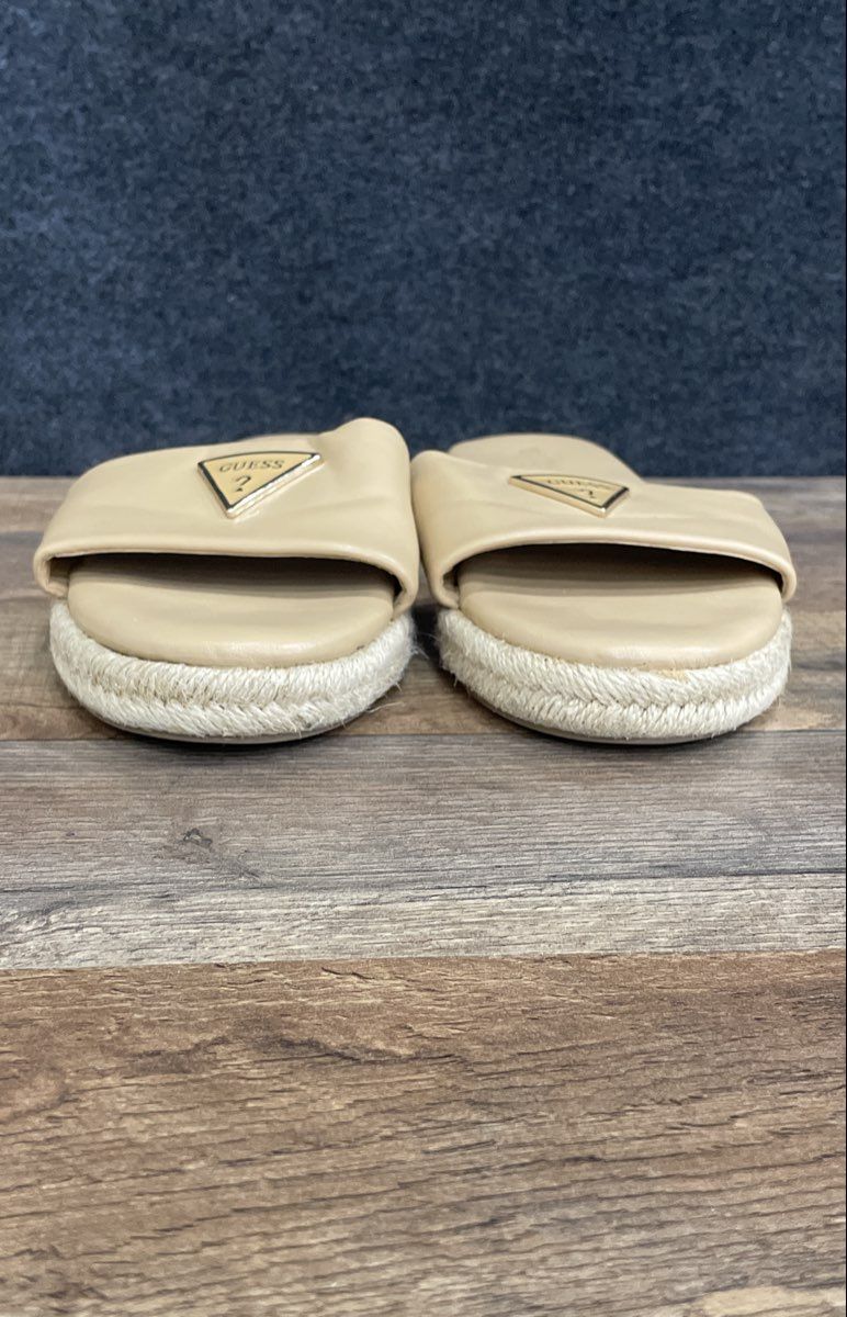 Guess Cream Espadrille Logo Slide Sandals Women's Size 10