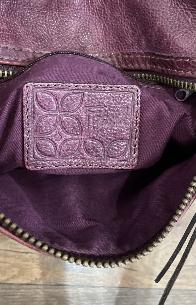 Fossil Burgundy Distressed Leather Crossbody Bag Antique Brass Hardware