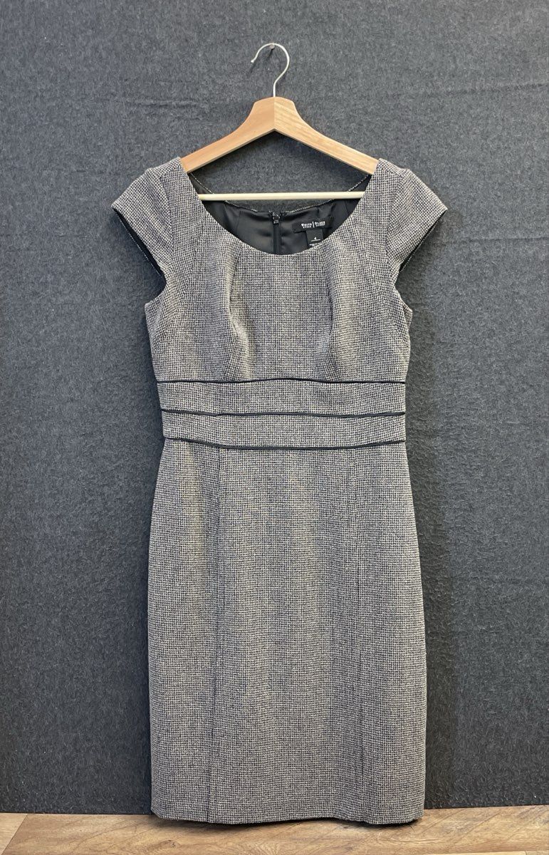 White House Black Market Women's Houndstooth Cap Sleeve Sheath Dress Sz 4