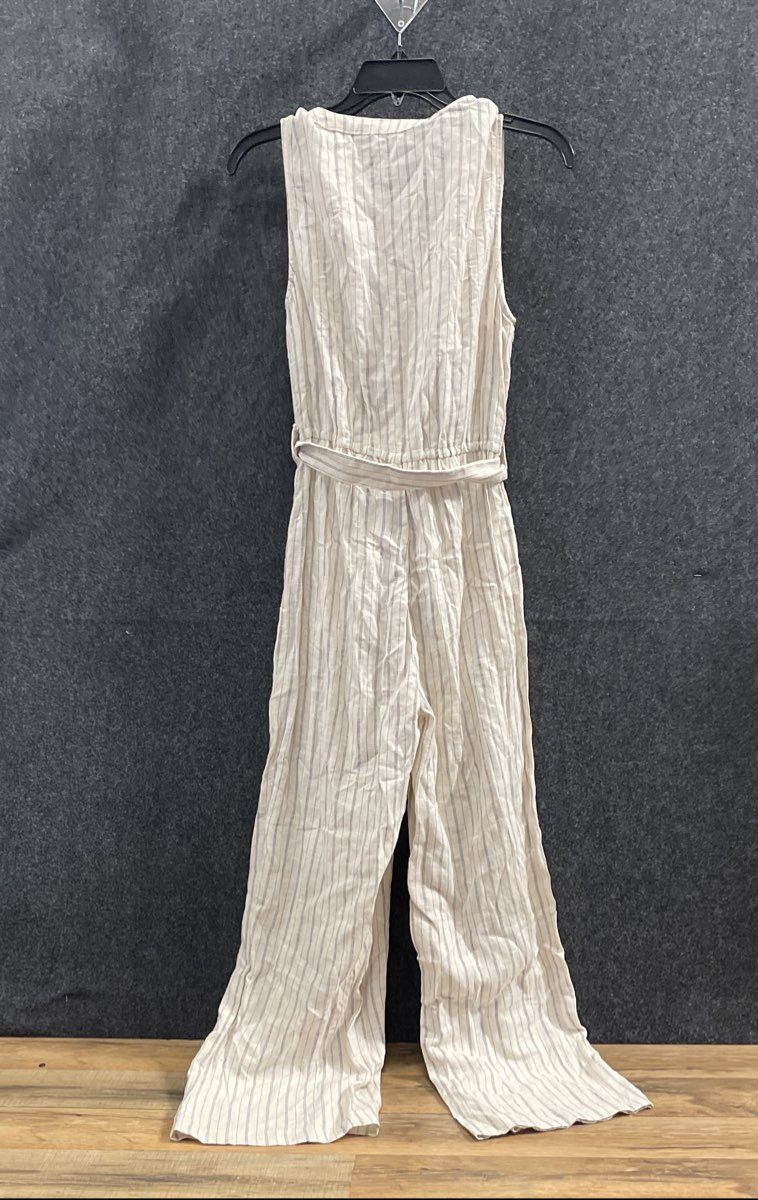Calvin Klein Women's White Striped Linen Button Front Jumpsuit NWT Sz 4