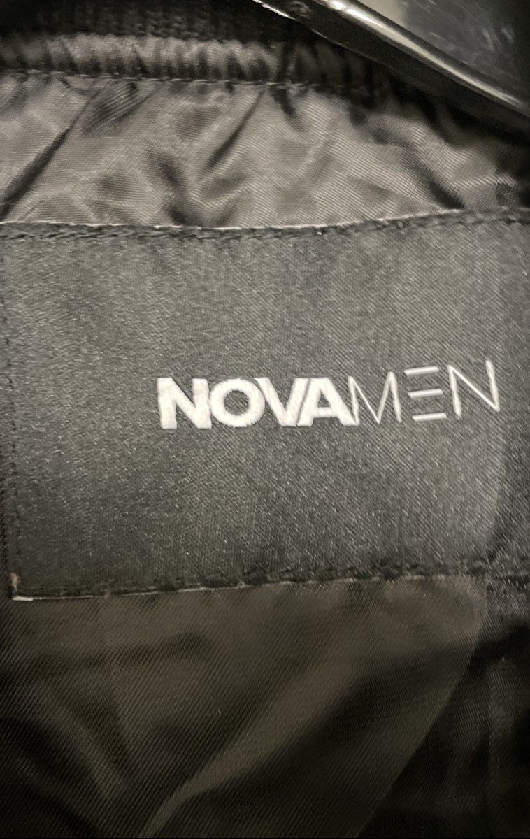 NovaMen Men's Black Satin Bomber Jacket Snap Front Ribbed Trim Sz S