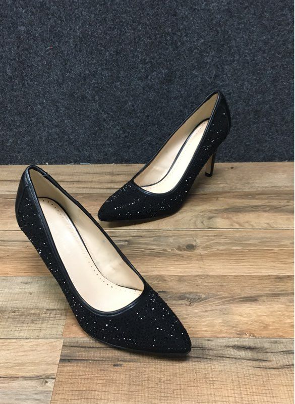 Adrienne Vittadini Black Rhinestone Crystal Embellished Pointed Toe Heels 8.5