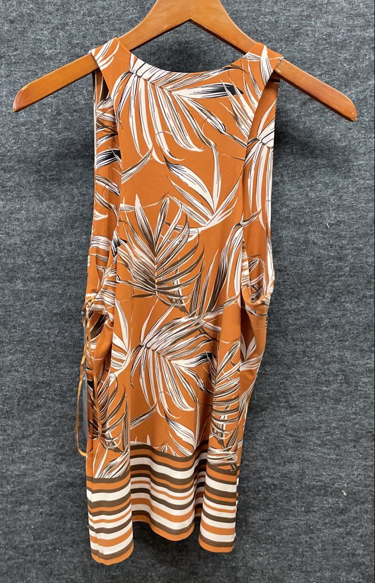Vince Camuto Women's Rust Orange Palm Print Easy Breezy Sleeveless Top NWT Sz M