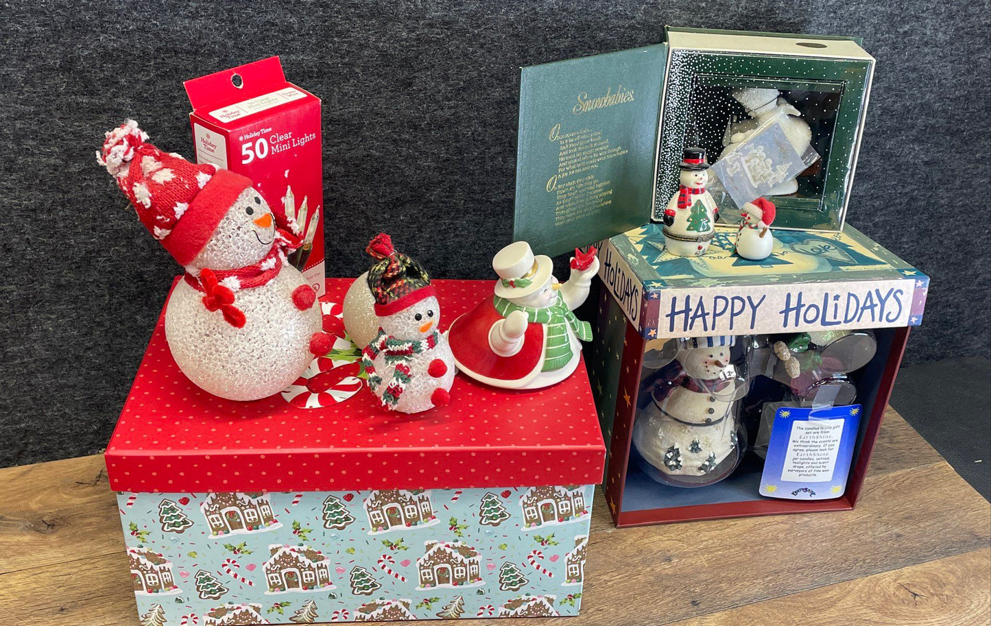 Dept 56 Snowbabies Snowman Christmas Decor Lot Earthshine Candle Music Box