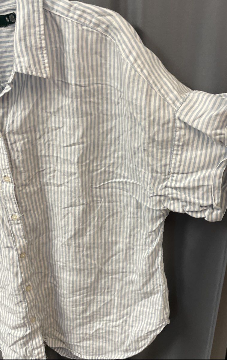 Lauren Ralph Lauren Women's Blue Striped 100% Linen Button Down Shirt Sz XL