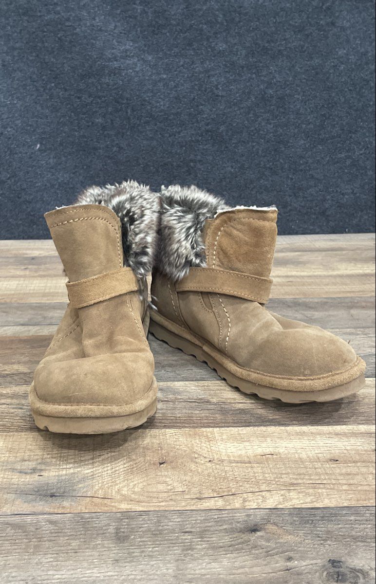 Bearpaw Hickory Suede Faux Fur Trim Ankle Winter Boots Women's Size 9