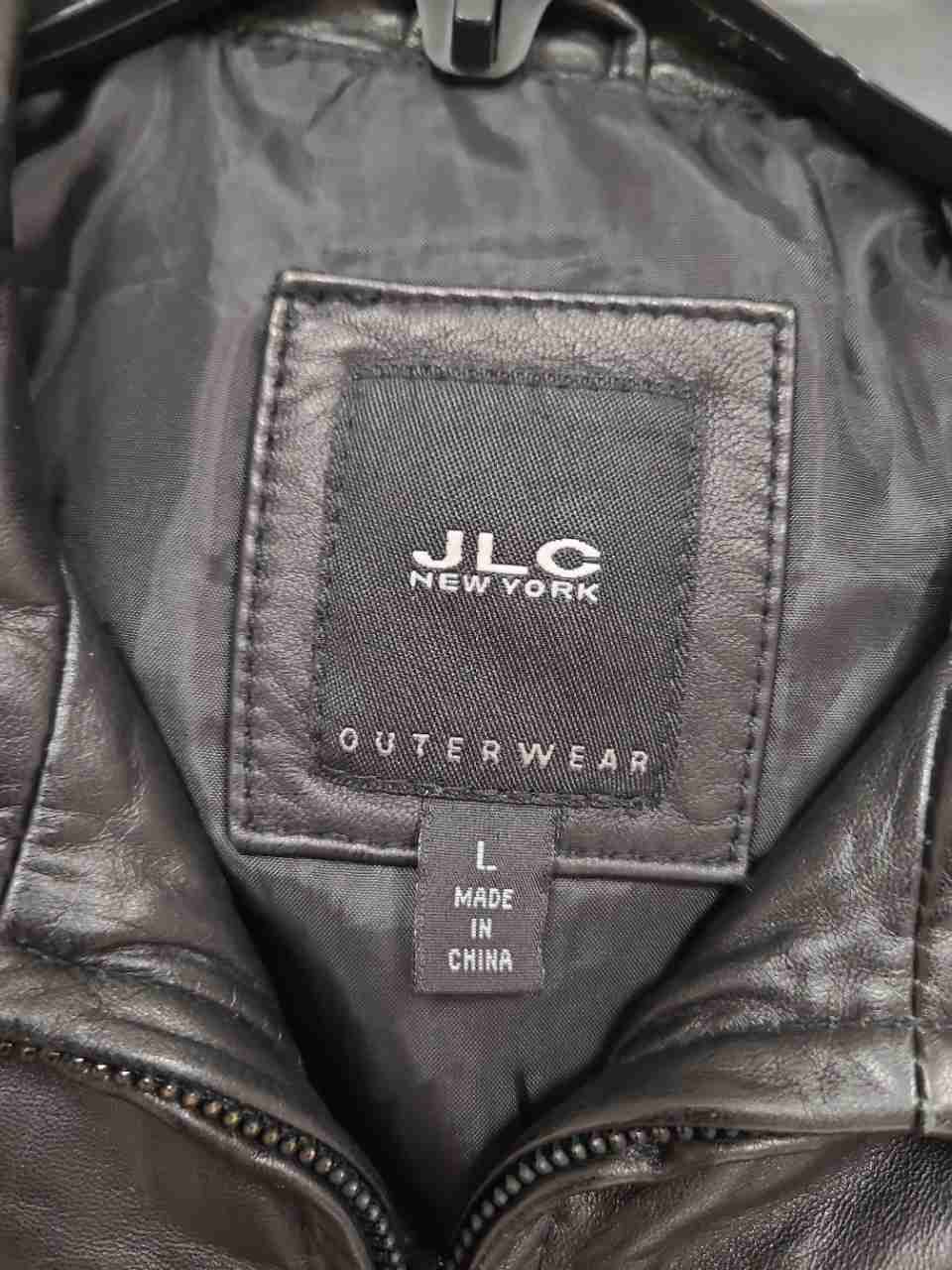 JLC New York Women's Black Leather Full Zip Belted Trench Style Jacket Size L