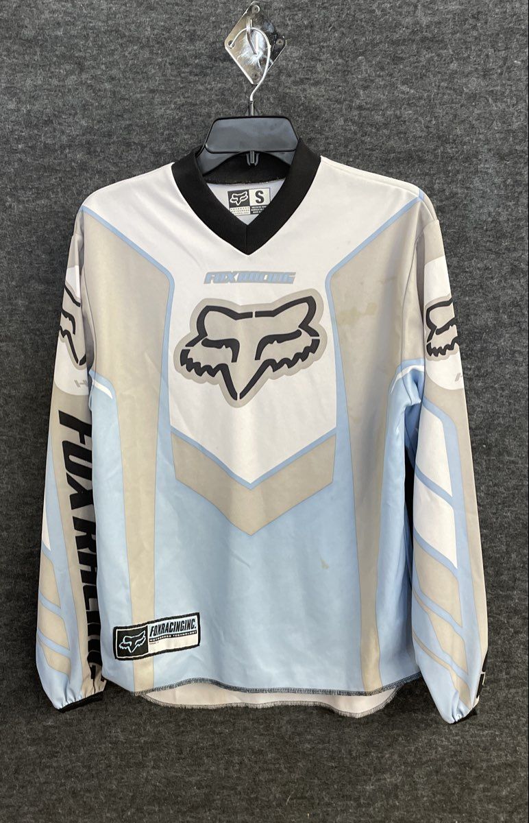 Fox Racing Men's Motocross Jersey Light Blue White Grey Sz S Vintage Y2K
