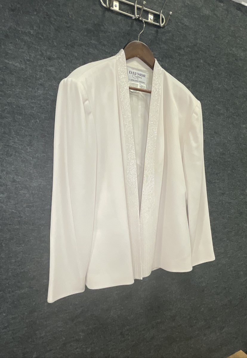 Daymor Couture Women's Ivory Vintage 90s Beaded 2pc Evening Dress Jacket Sz 18