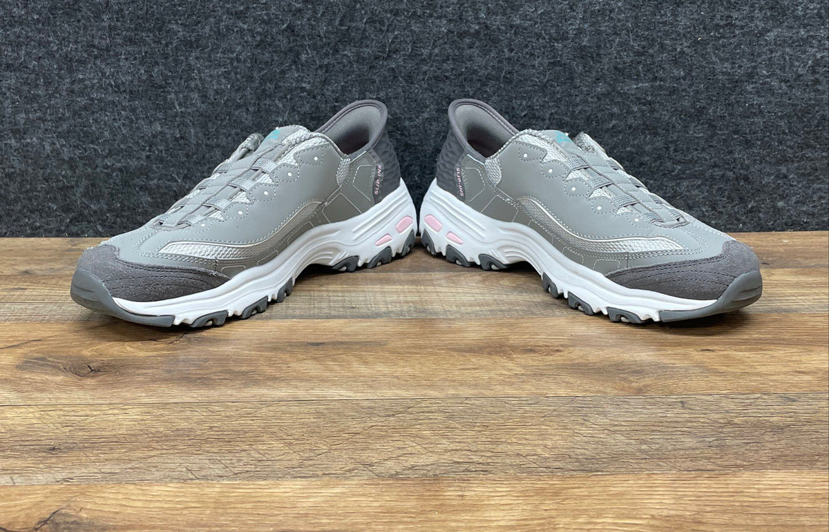 Skechers Hands Free Slip-ins D'Lites Bright Sky Grey Pink Women's Size 10