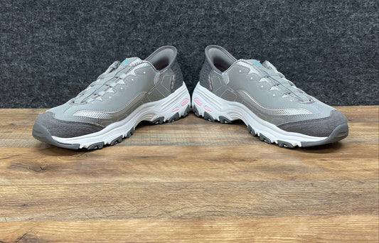 Skechers Hands Free Slip-ins D'Lites Bright Sky Grey Pink Women's Size 10