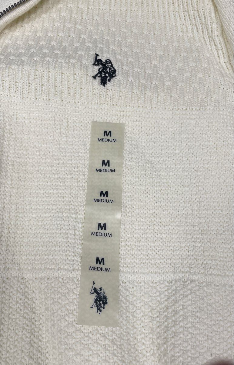 U.S. Polo Assn. Men's Quarter Zip Sweater Cream Textured Cotton Sz M NWT
