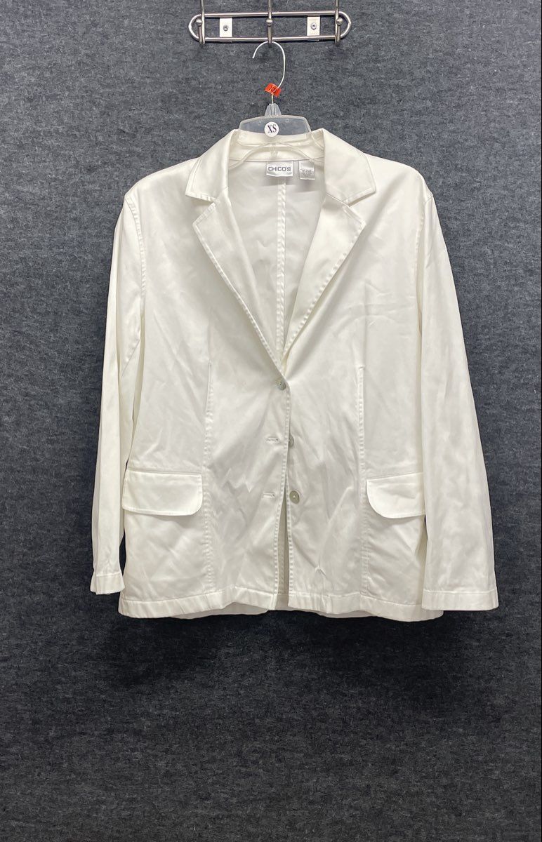 Chico's Women's White Cotton Stretch Single Breasted Blazer Jacket Size 1